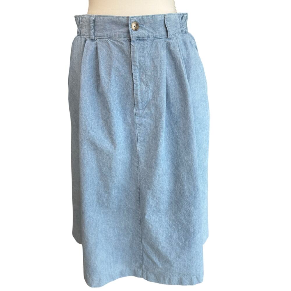 ORVIS Light Blue Wash Denim Skirt Womens 14P Midi 100% Cotton Vintage 90s